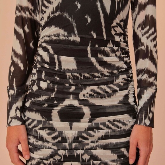 #47 NWT FARM Rio Pineapple Ikat Black Tulle Midi Dress - Picture 5 of 7